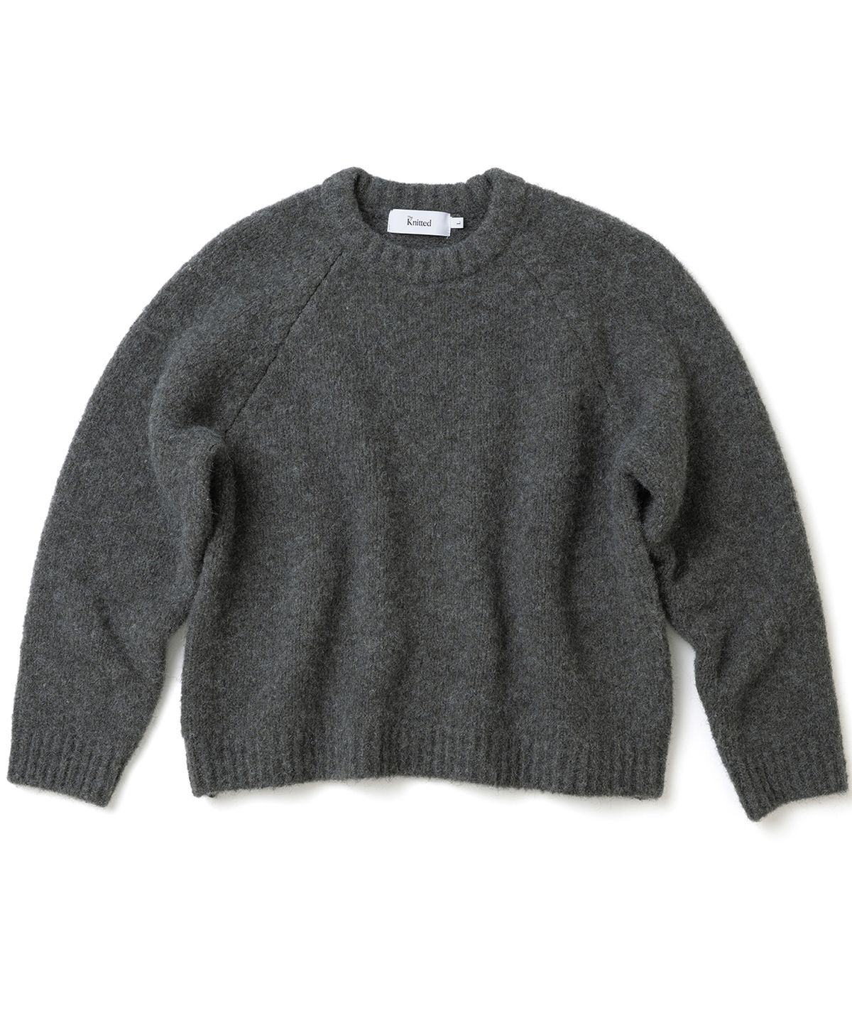 니티드(KNITTED) (UNISEX)부클 래글런 크롭 라운드 니트 CHARCOAL