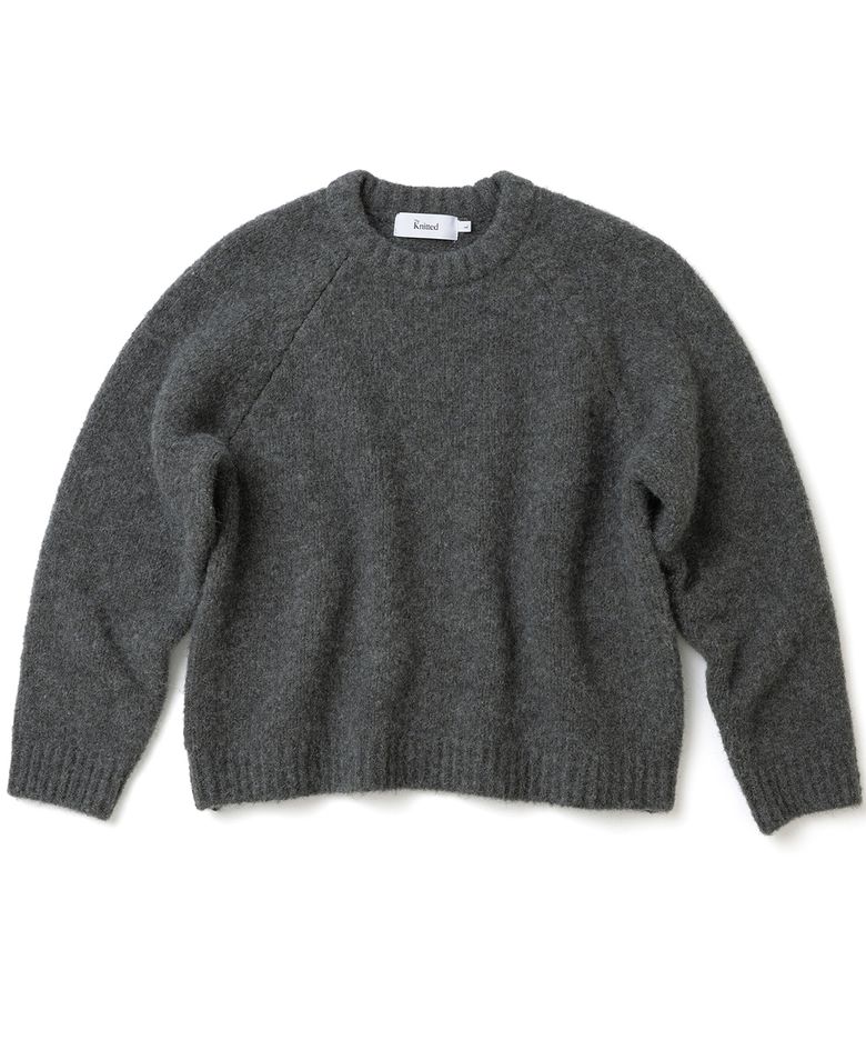 [젠플록스 착용] (UNISEX)부클 래글런 크롭 라운드 니트 CHARCOAL