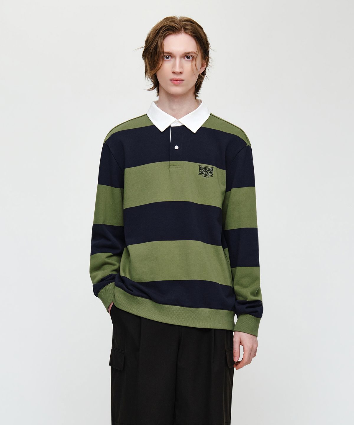 마리떼 프랑소와 저버(MARITHÉ + FRANҪOIS GIRBAUD) SMALL CLASSIC LOGO RUGBY STRIPE SWEATSHIRT navy