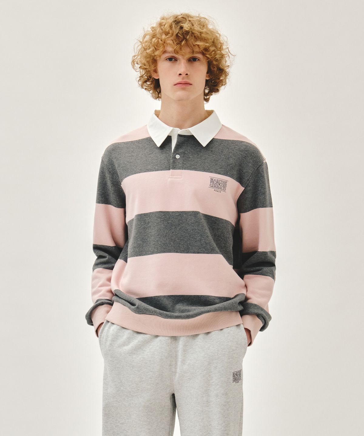 마리떼 프랑소와 저버(MARITHÉ + FRANҪOIS GIRBAUD) SMALL CLASSIC LOGO RUGBY STRIPE SWEATSHIRT light pink