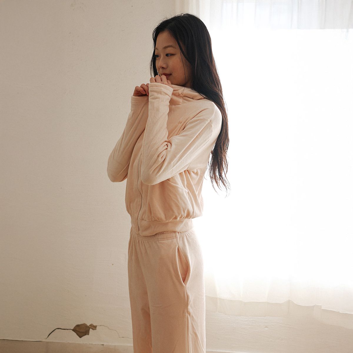 멜라니조이(MELANIE JOY) MJ_Zip-up hoodie pajama two-piece set_LIGHT PINK