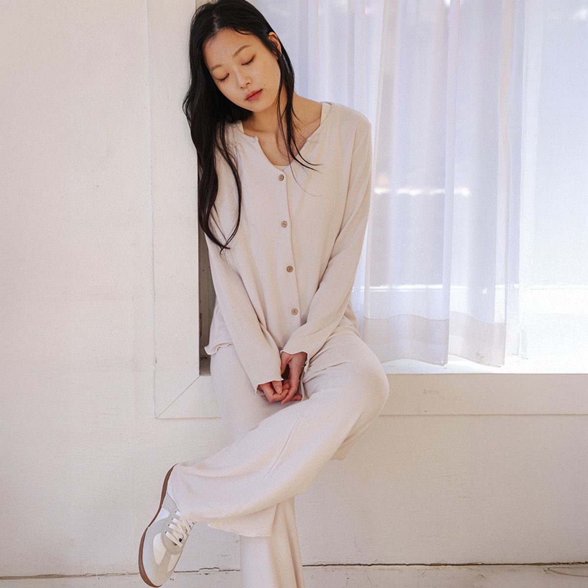 멜라니조이(MELANIE JOY) MJ_Minimal button pajama two-piece set_LIGHT PINK