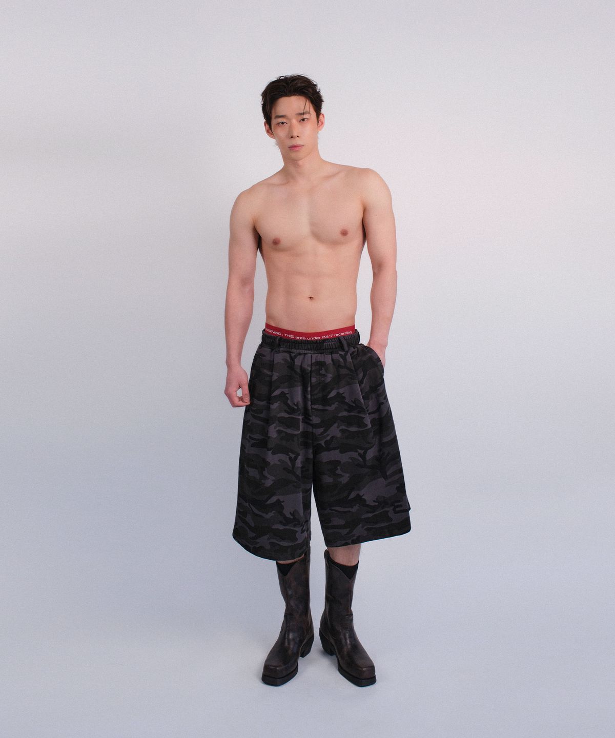 레코딩하우스(RECORDINGHOUSE) REC HALF SWEAT PANTS [CAMO BLACK]