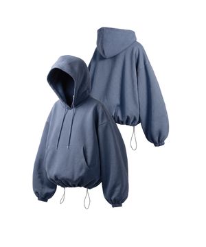 스트링 오버핏 후드 - 블루그레이