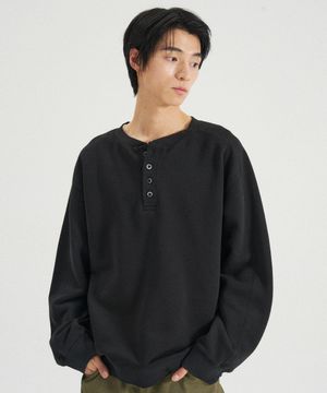워시드 헨리넥 스웨트셔츠 [블랙]