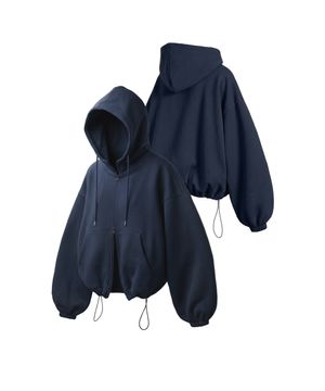 스트링 오버핏 투웨이 후드 집업 - 네이비