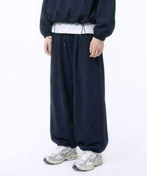 스트링 원턱 와이드 팬츠 - 네이비