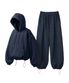 [set] 스트링 오버핏 후드 + 원턱 와이드 팬츠 - 네이비