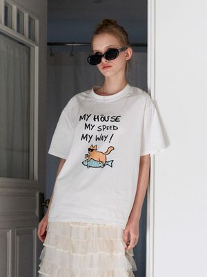 마이캣 여성 오버핏 반팔 티셔츠