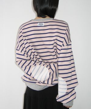 ELBOW PATCH STRIPE SWEATSHIRT PINK