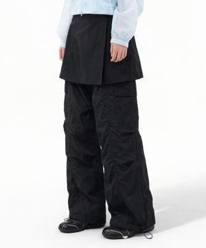 (W) 레이어드 스커트 팬츠-블랙