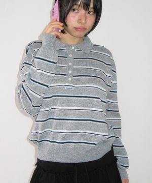 LOOSE FIT STRIPE COLLAR KNIT GREY