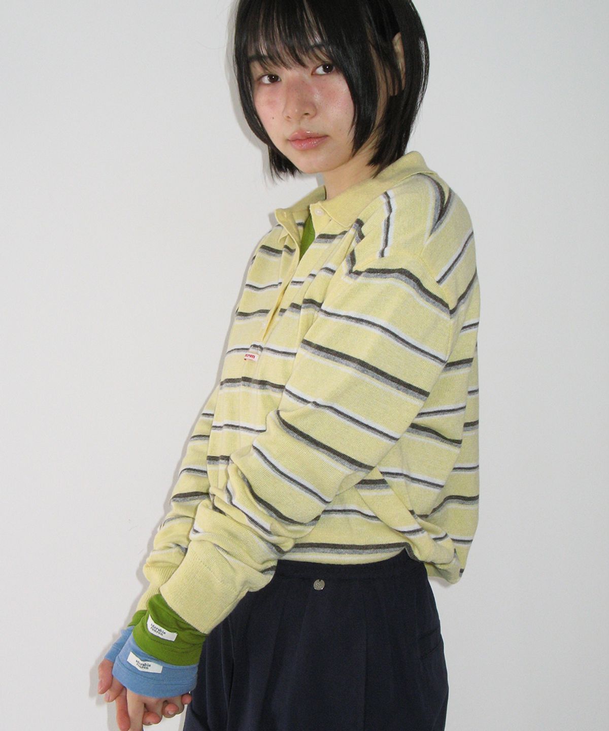 론론(RONRON) LOOSE FIT STRIPE COLLAR KNIT SOFT YELLOW