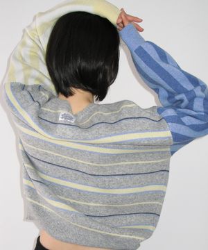 MULTI STRIPE OVERSIZED KNIT GREY
