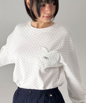 DOT HEART POCKET OVER FIT LONG SLEEVE WHITE