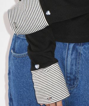 BUTTON CUFF HOODIE LONG SLEEVE BLACK