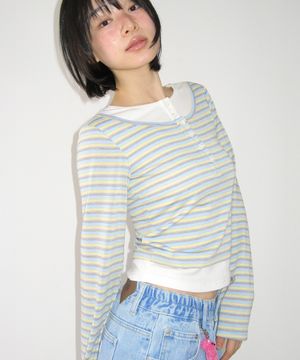 LAYERED HENRYNECK LONG SLEEVE BLUE STRIPE