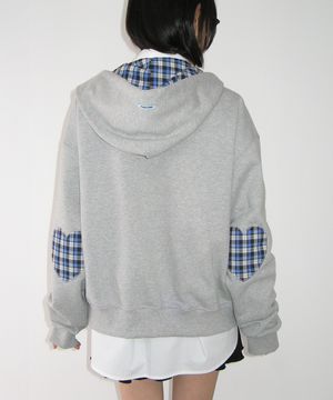 CHECK PATCH HOODIE ZIP UP GREY