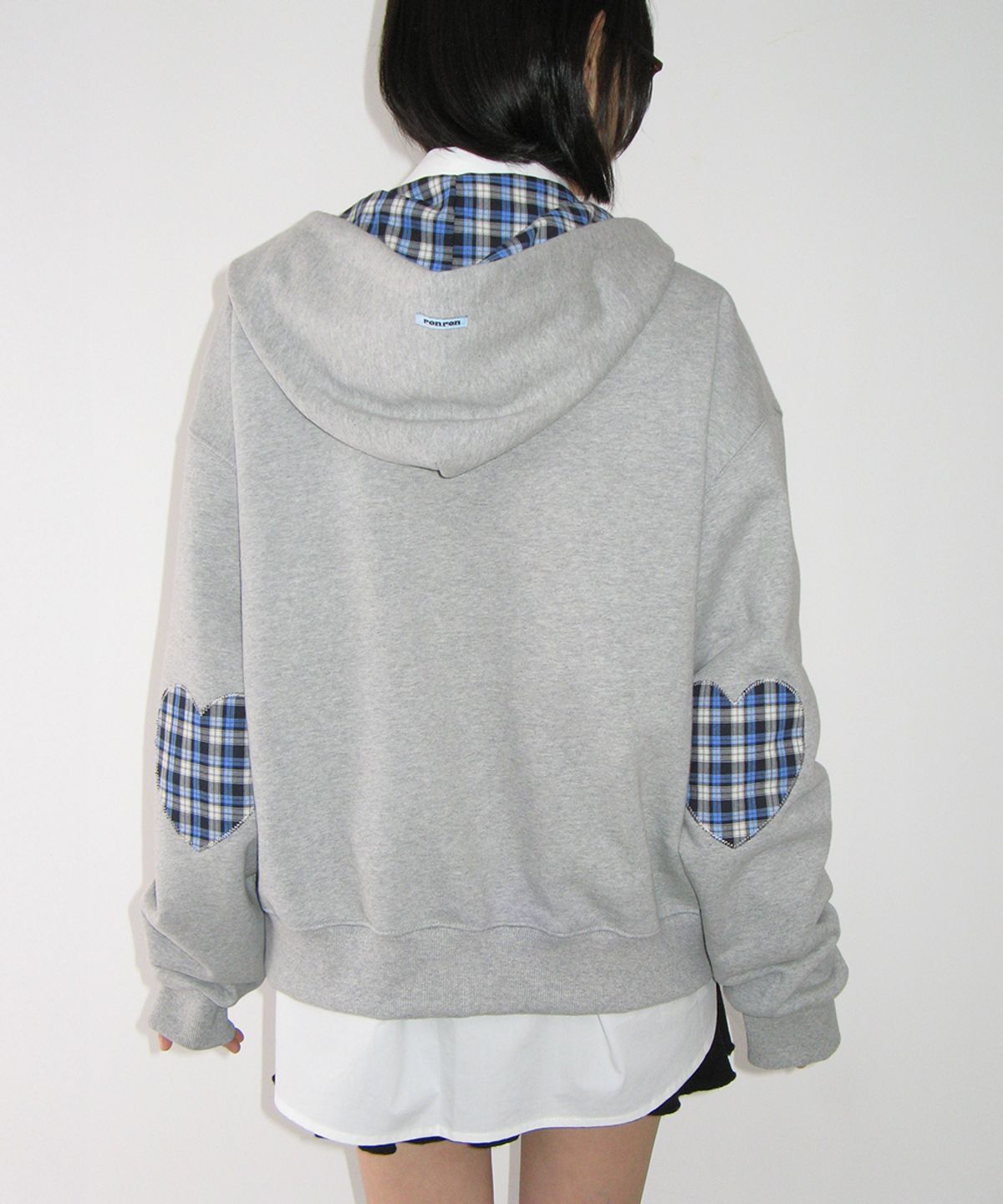 론론(RONRON) CHECK PATCH HOODIE ZIP UP GREY