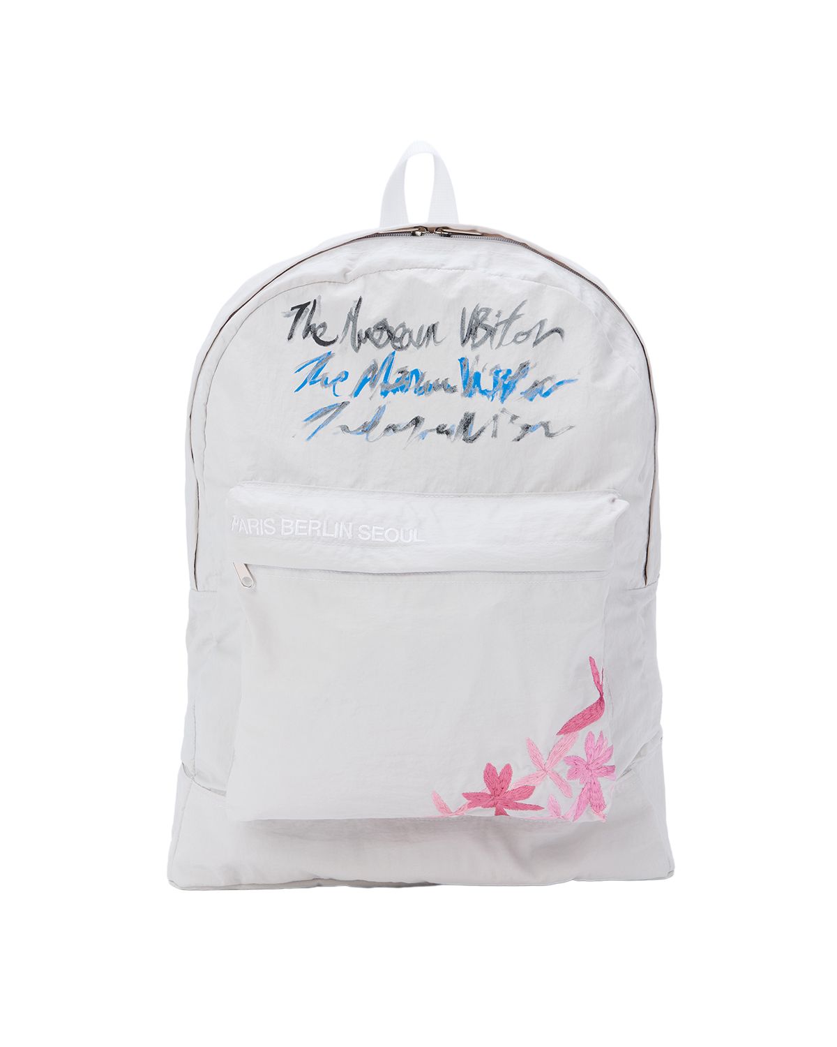 더뮤지엄비지터(THEMUSEUMVISITOR) FLOWER EMBROIDERY NYLON BACKPACK (GREY)