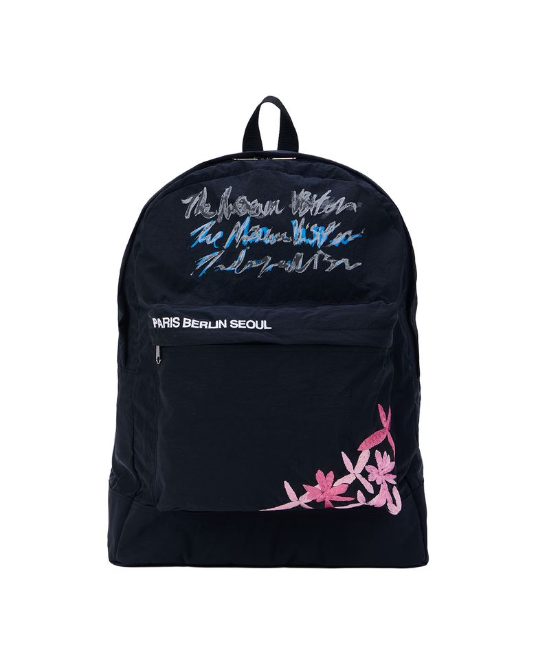 FLOWER EMBROIDERY NYLON BACKPACK (BLACK)