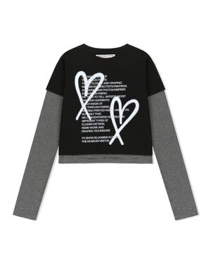 HEART SPRAY PRINTED LAYERED LONG SLEEVE (BLACK)