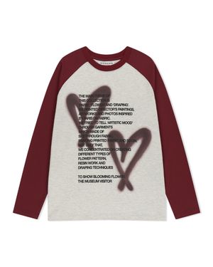 HEART SPRAY PRINTED RAGLAN LONG SLEEVE (WINE)