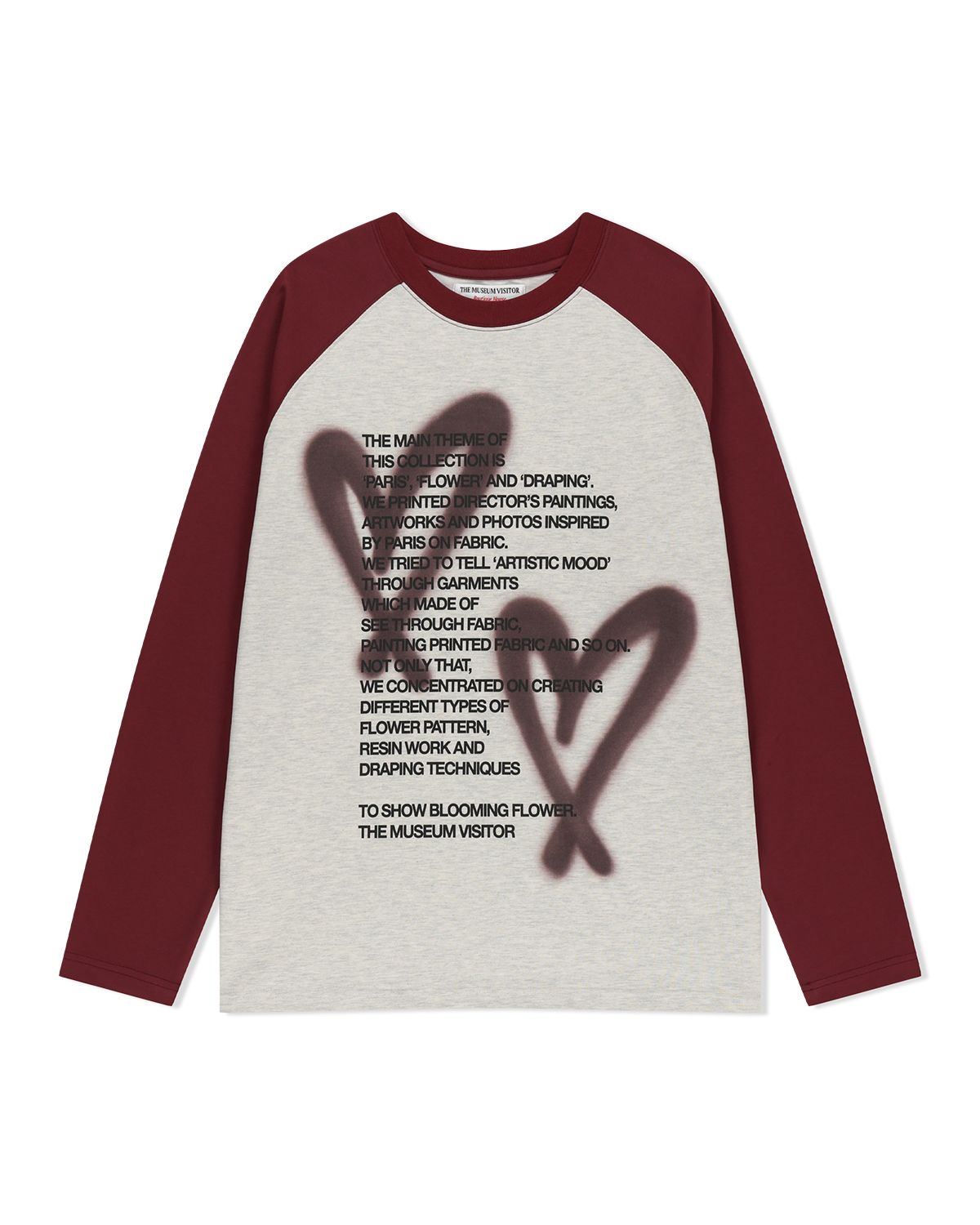 더뮤지엄비지터(THEMUSEUMVISITOR) HEART SPRAY PRINTED RAGLAN LONG SLEEVE (WINE)