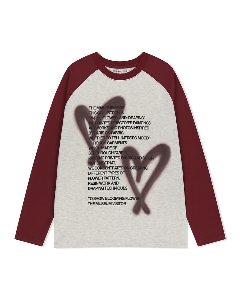 HEART SPRAY PRINTED RAGLAN LONG SLEEVE (WINE)