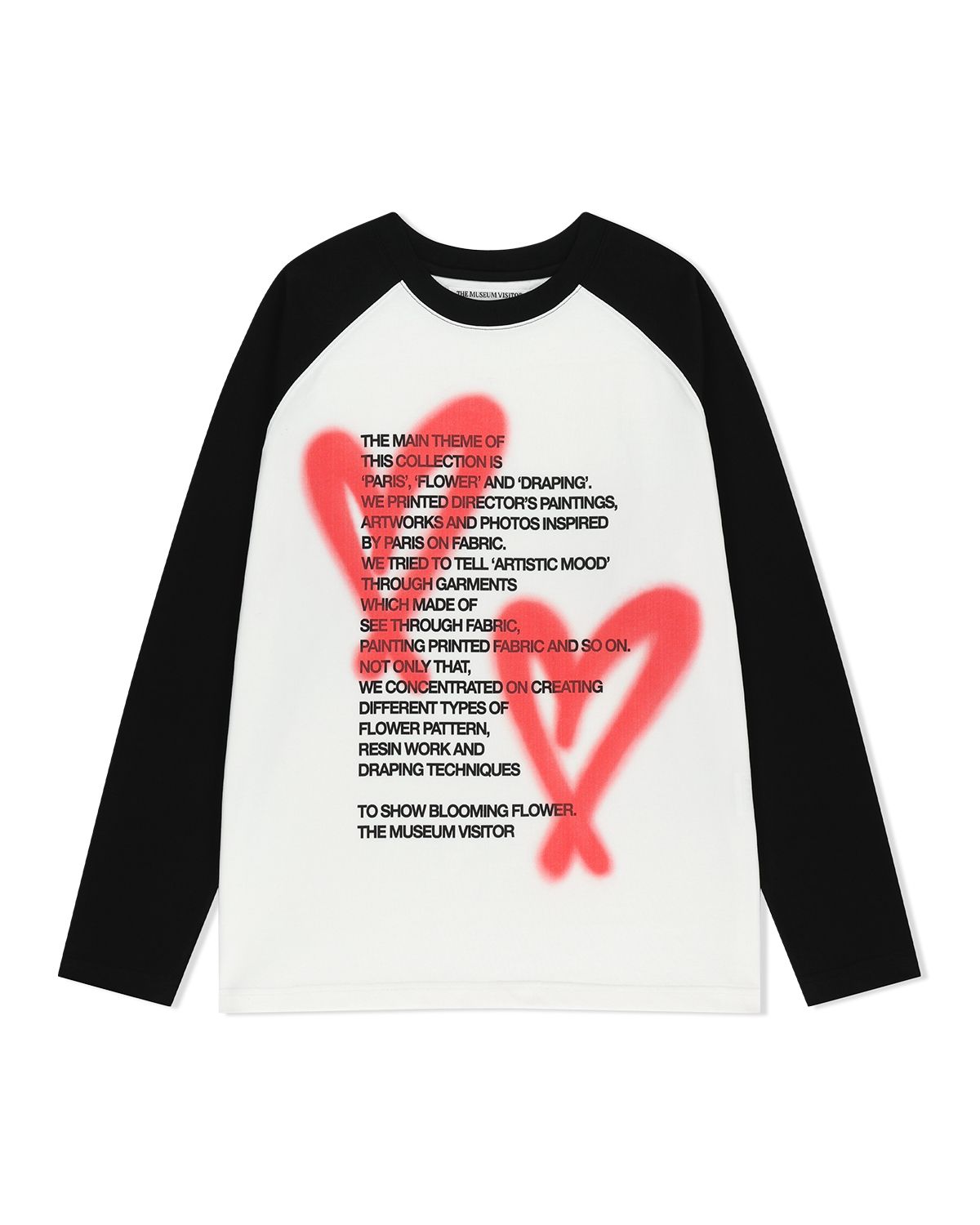 더뮤지엄비지터(THEMUSEUMVISITOR) HEART SPRAY PRINTED RAGLAN LONG SLEEVE (BLACK)