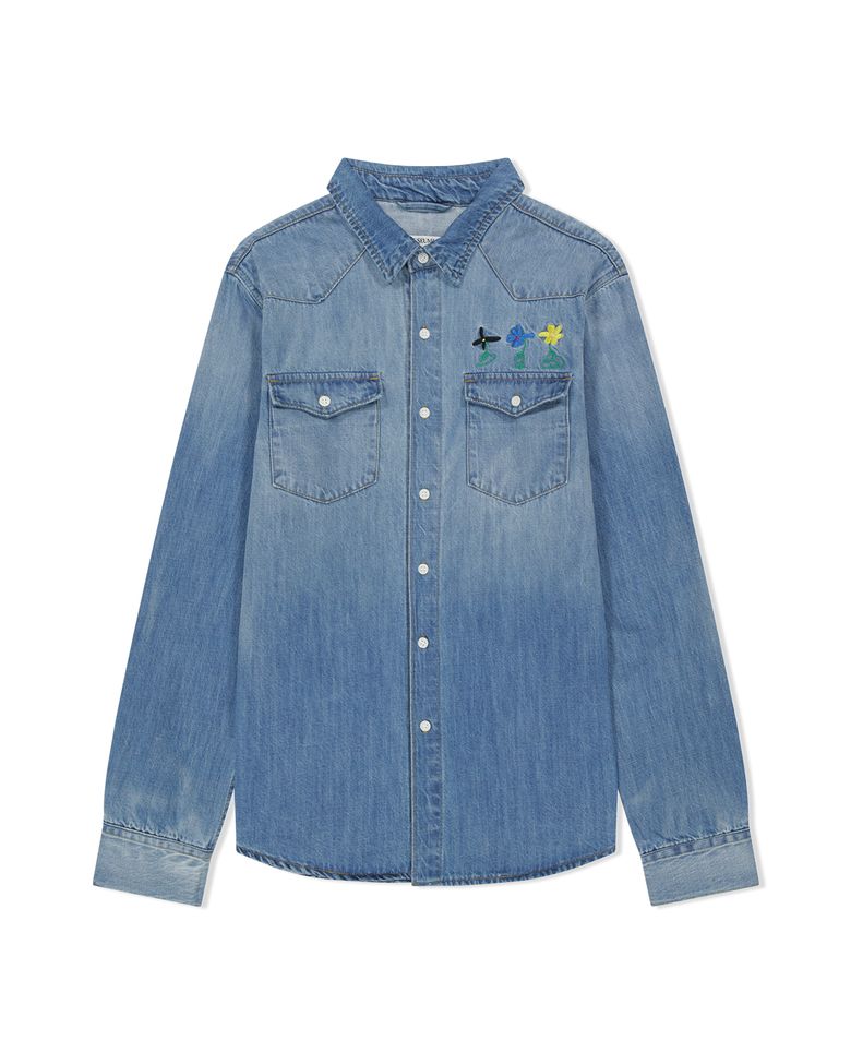 FLOWER DENIM SHIRT (MID DENIM)