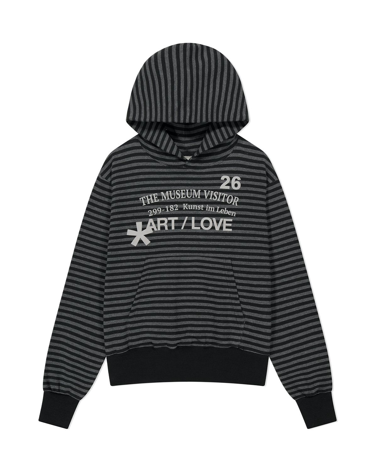 더뮤지엄비지터(THEMUSEUMVISITOR) ART LOVE STRIPE SWEAT HOODIE (CHARCOAL)