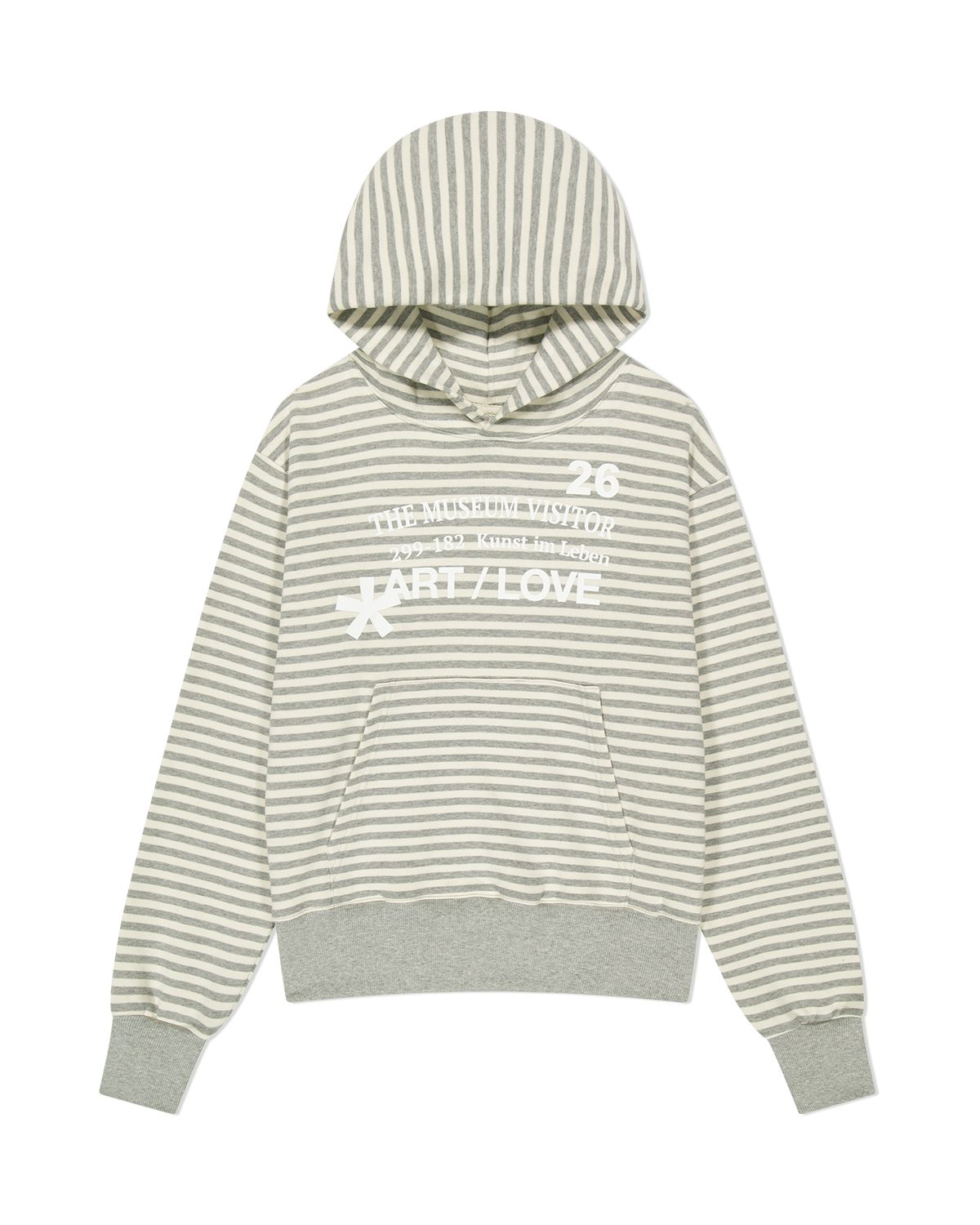 더뮤지엄비지터(THEMUSEUMVISITOR) ART LOVE STRIPE SWEAT HOODIE (GREY)