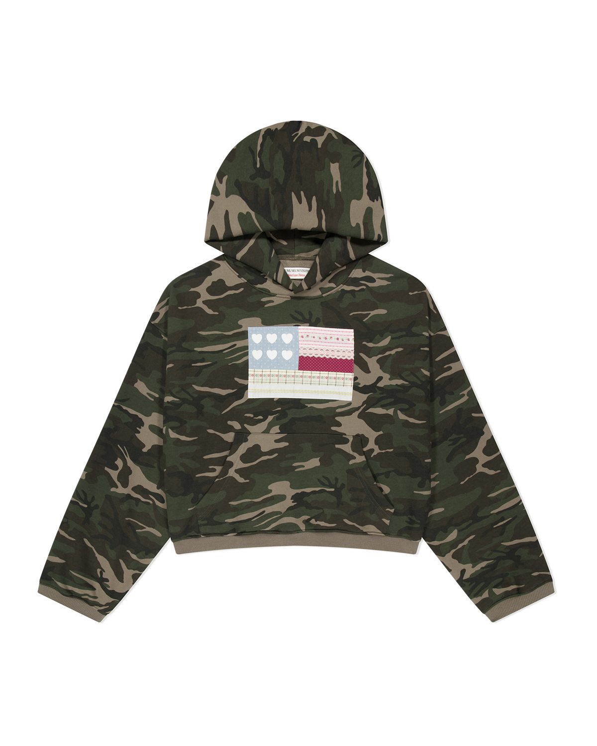 더뮤지엄비지터(THEMUSEUMVISITOR) PATCHWORK SIX HEART SWEAT HOODIE (CAMO)