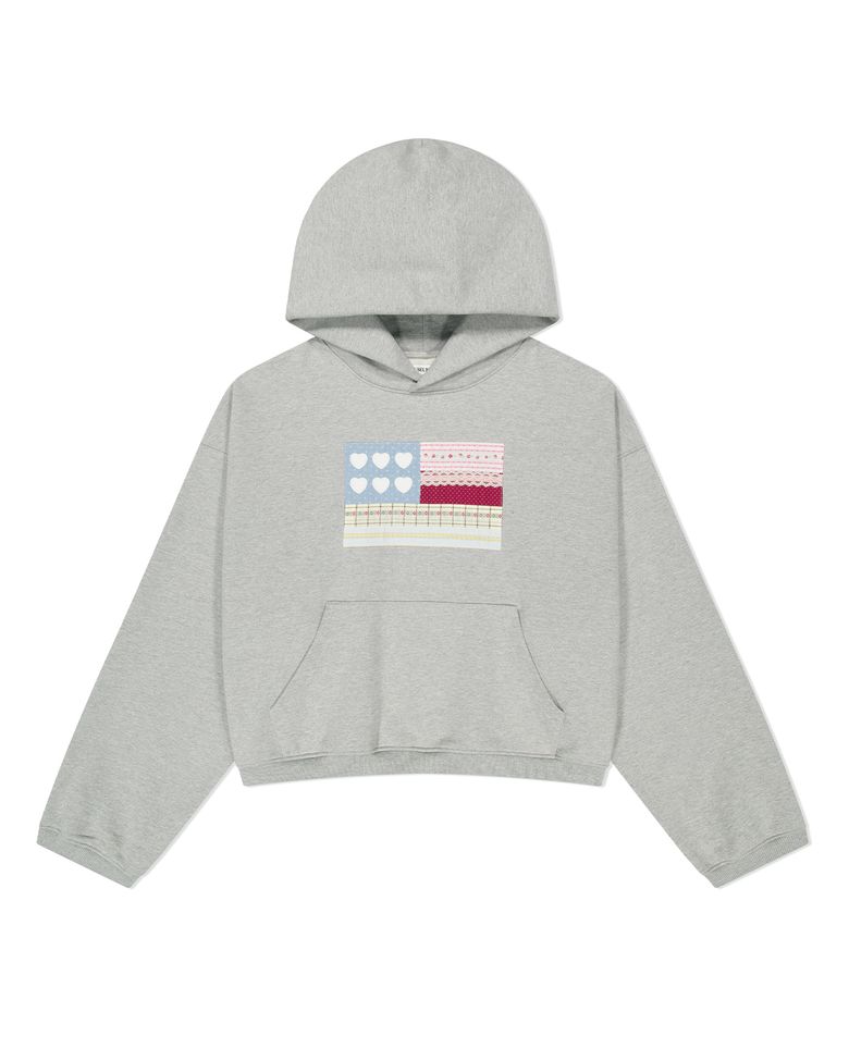 PATCHWORK SIX HEART SWEAT HOODIE (MELANGE GREY)