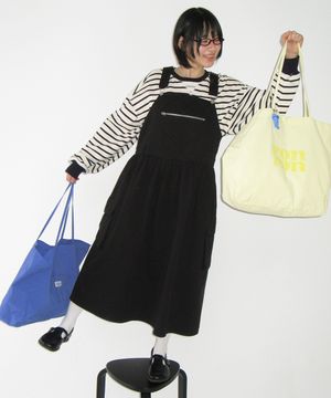 HEART ZIP POCKET OVERALL SKIRT BLACK