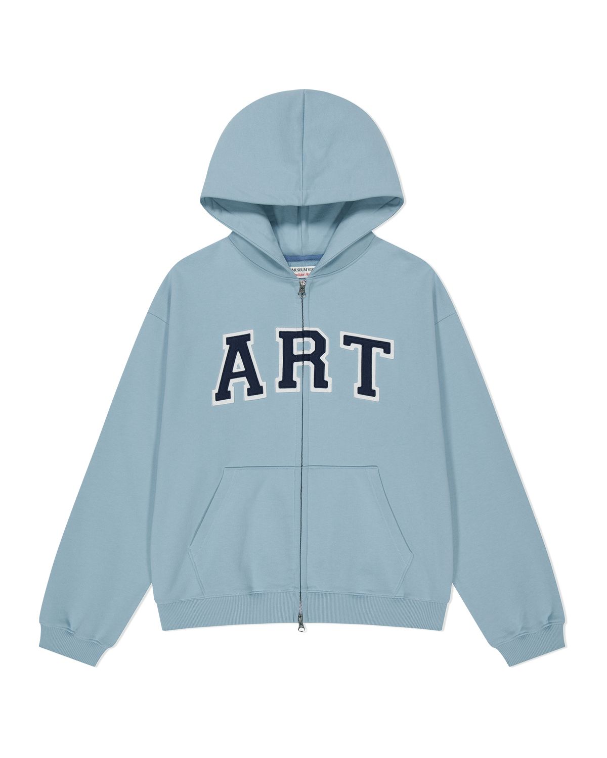 더뮤지엄비지터(THEMUSEUMVISITOR) ART APPLIQUE HOODIE ZIP UP (SKY BLUE)