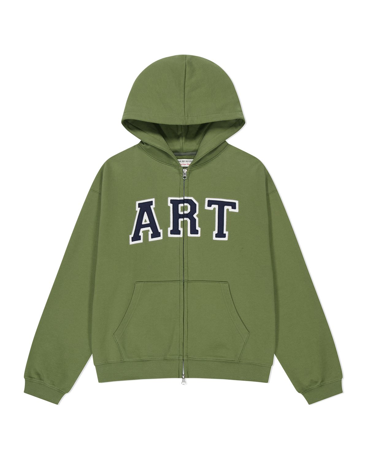 더뮤지엄비지터(THEMUSEUMVISITOR) ART APPLIQUE HOODIE ZIP UP (OLIVE)