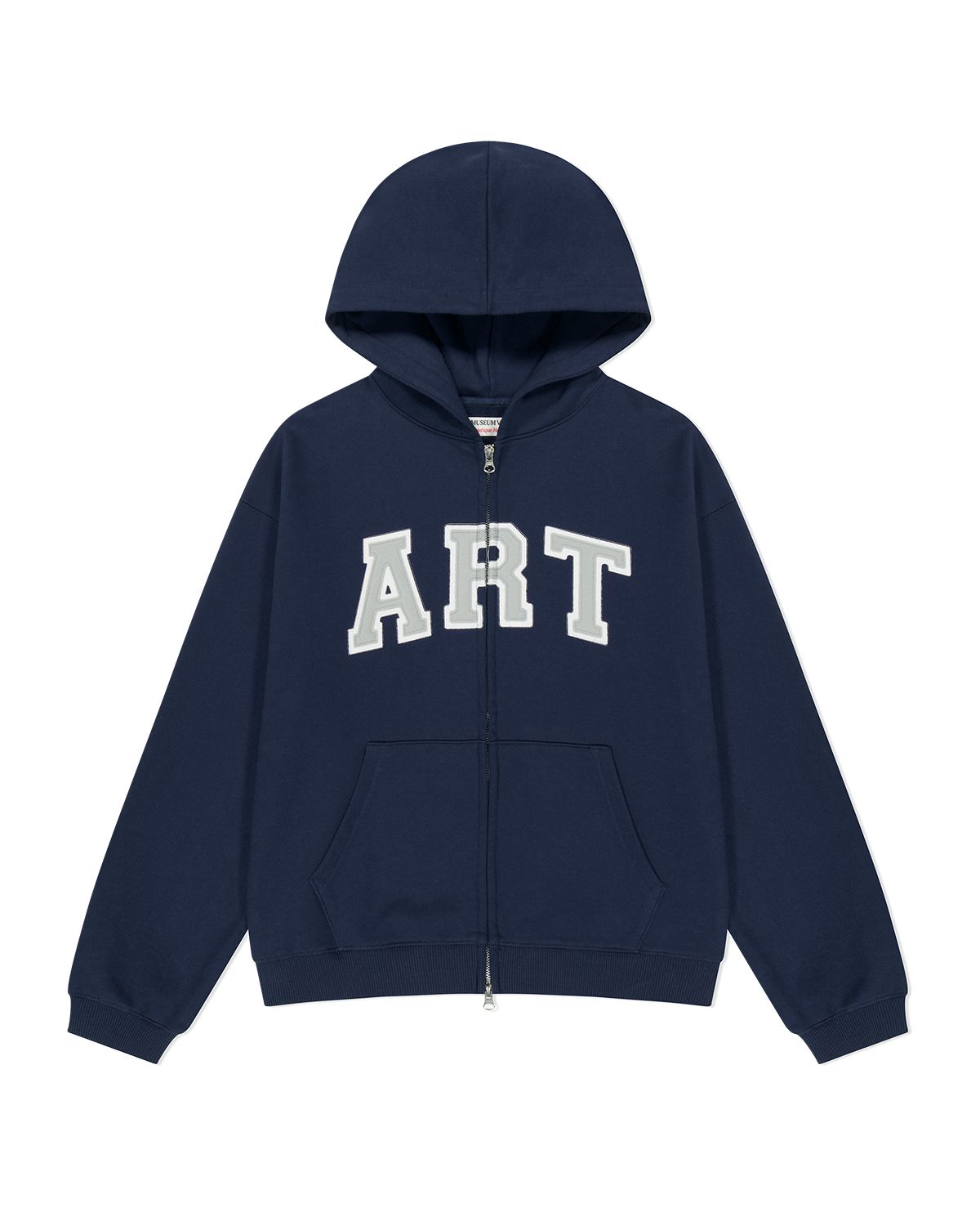 더뮤지엄비지터(THEMUSEUMVISITOR) ART APPLIQUE HOODIE ZIP UP (NAVY)