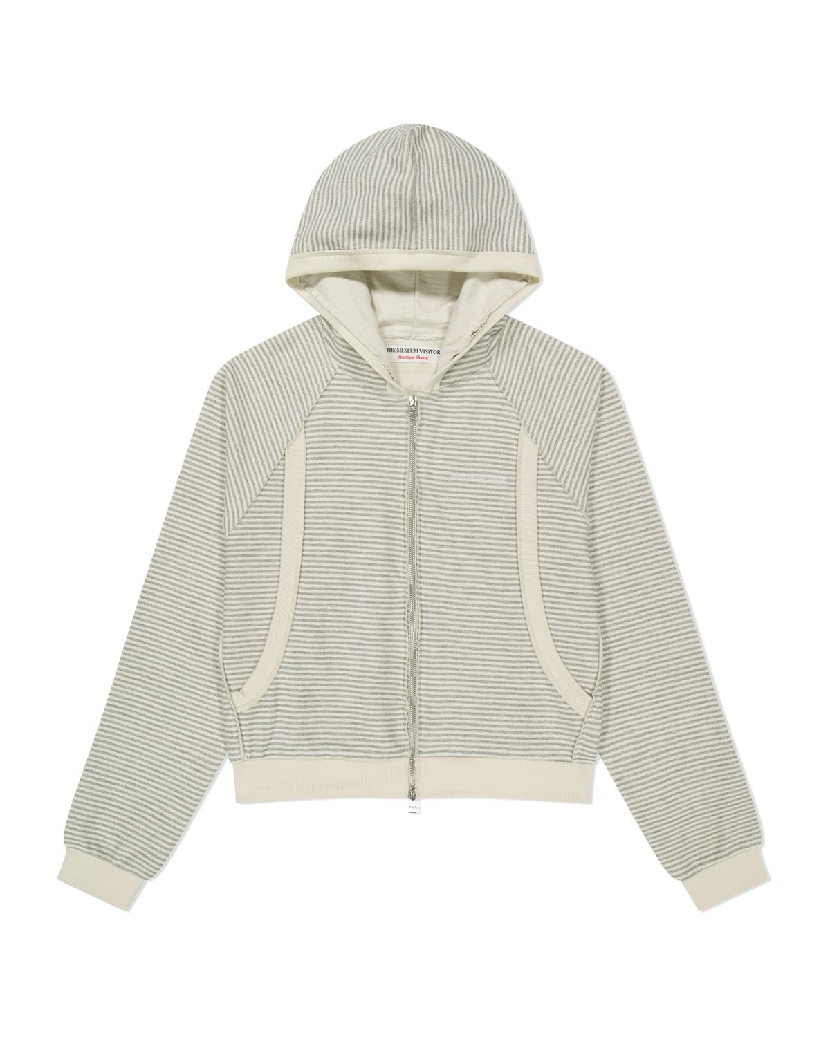 더뮤지엄비지터(THEMUSEUMVISITOR) RAW EDGE SWEAT HOODIE ZIP UP (LIGHT GREY)