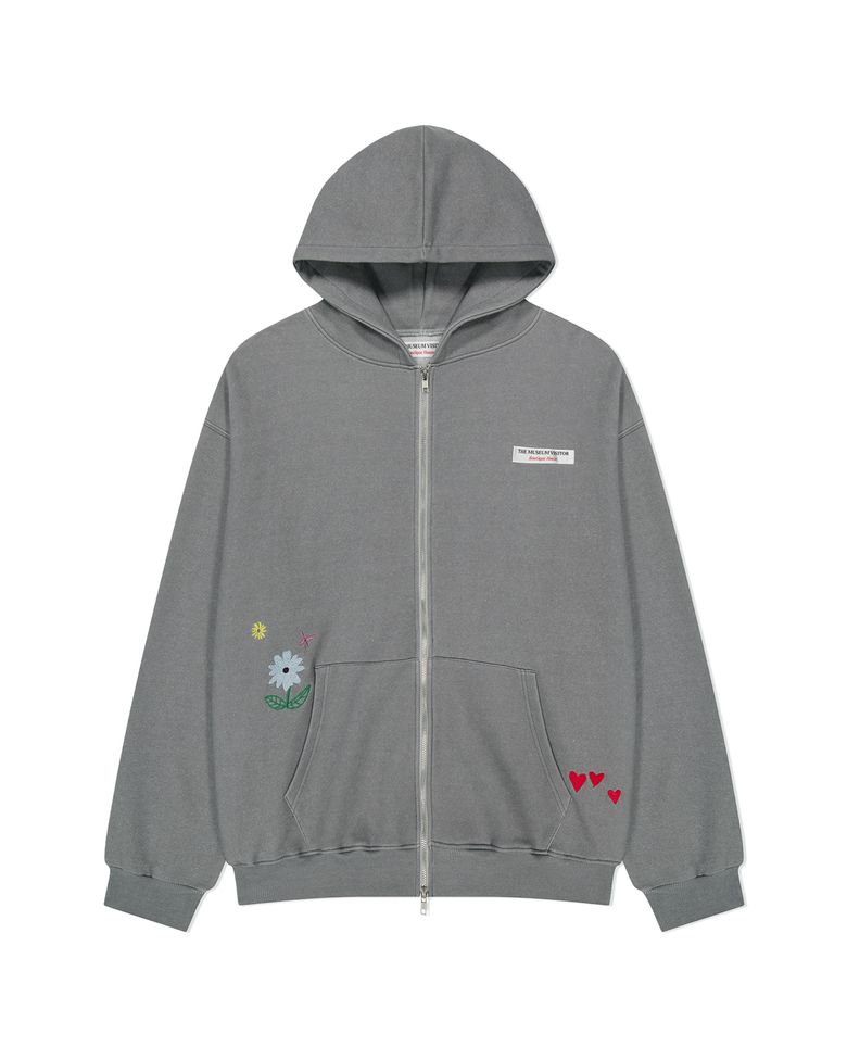 SYMBOL EMBROIDERED HOODIE ZIP UP (MELANGE GREY)