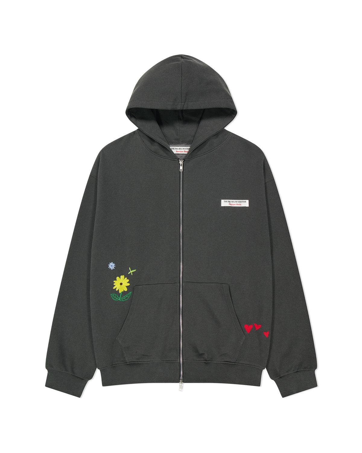 더뮤지엄비지터(THEMUSEUMVISITOR) SYMBOL EMBROIDERED HOODIE ZIP UP (BLACK)