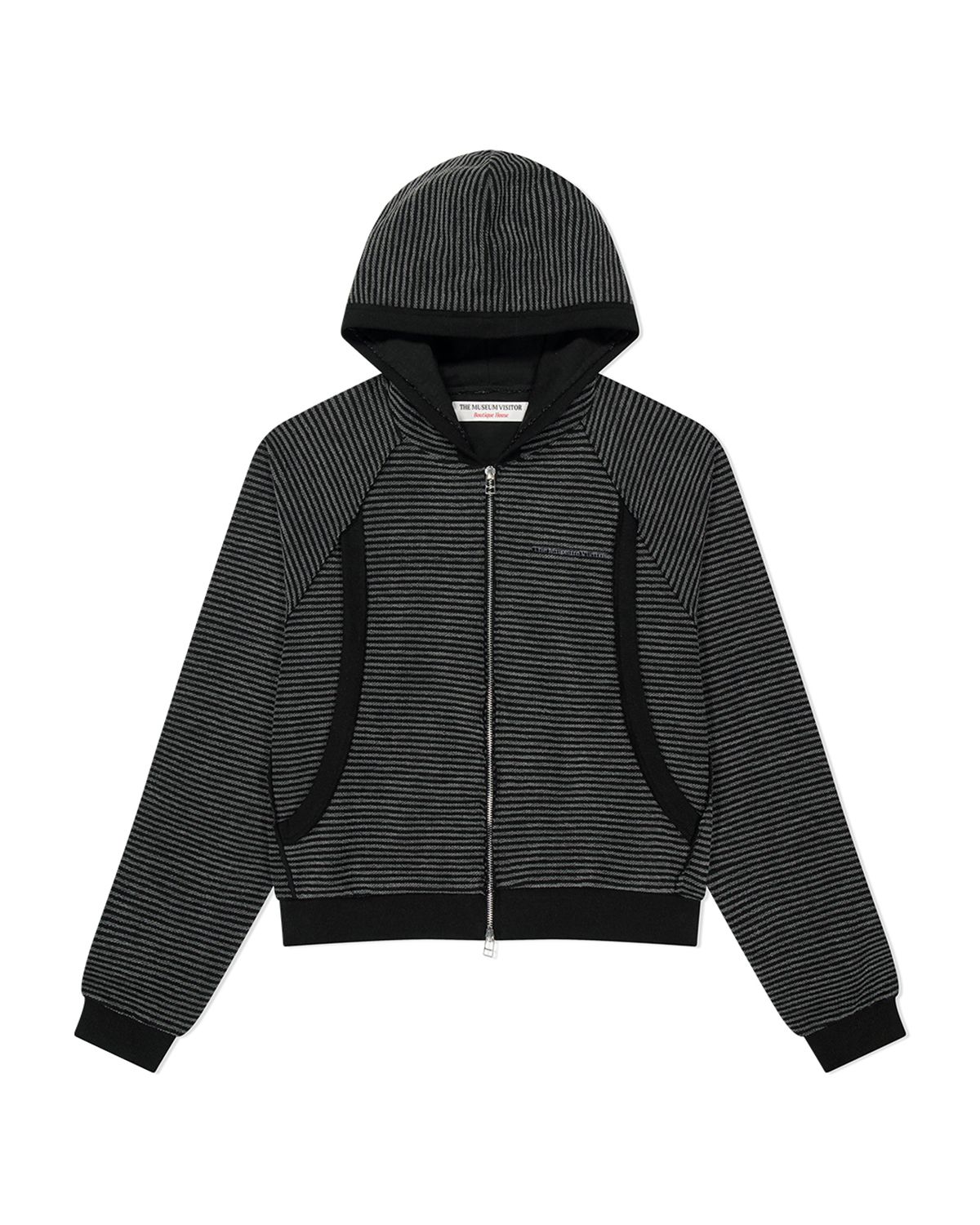 더뮤지엄비지터(THEMUSEUMVISITOR) RAW EDGE SWEAT HOODIE ZIP UP (BLACK)