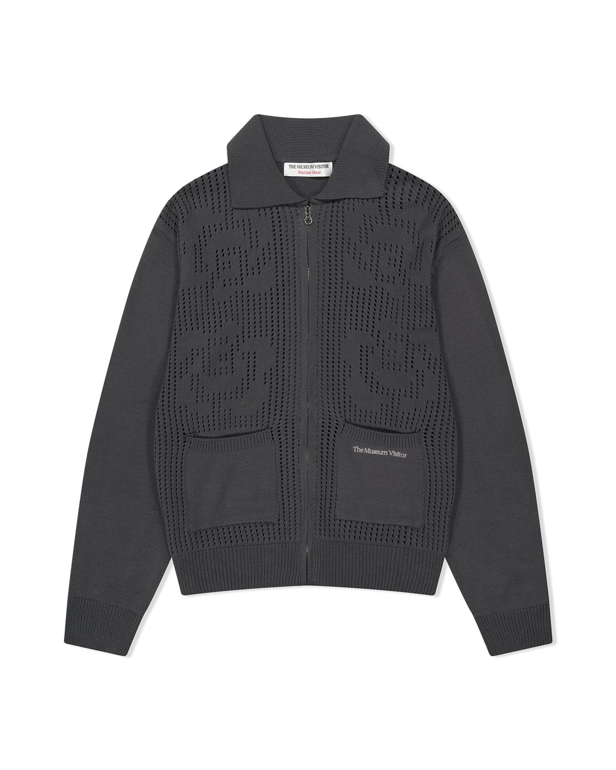 더뮤지엄비지터(THEMUSEUMVISITOR) OPENWORK KNIT FULL ZIP UP (CHARCOAL)