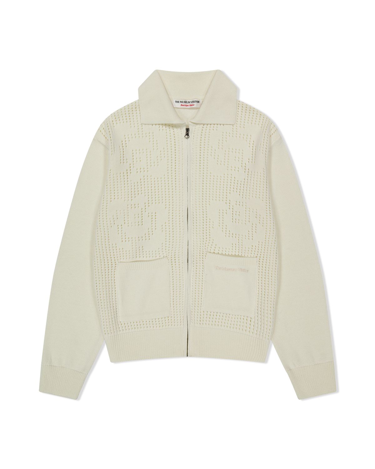 더뮤지엄비지터(THEMUSEUMVISITOR) OPENWORK KNIT FULL ZIP UP (IVORY)