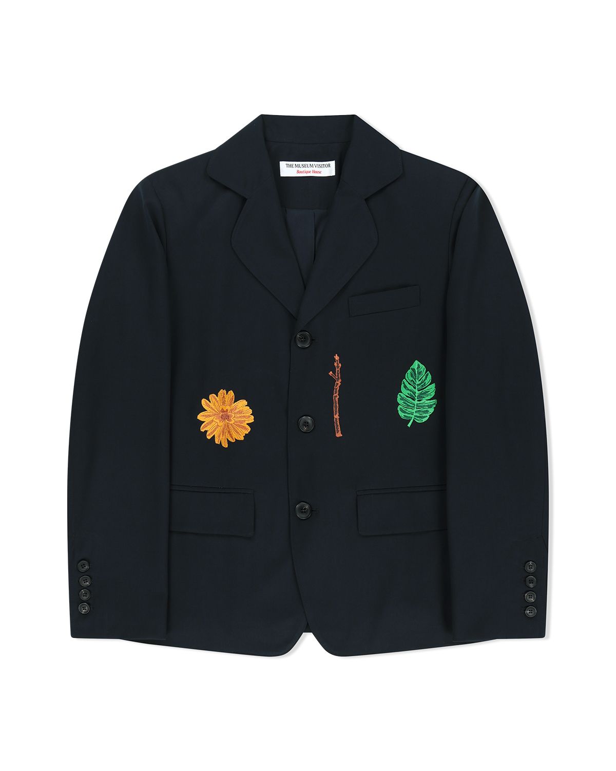 더뮤지엄비지터(THEMUSEUMVISITOR) ARCHIVE SYMBOL EMBROIDERED BLAZER (DEEP NAVY)