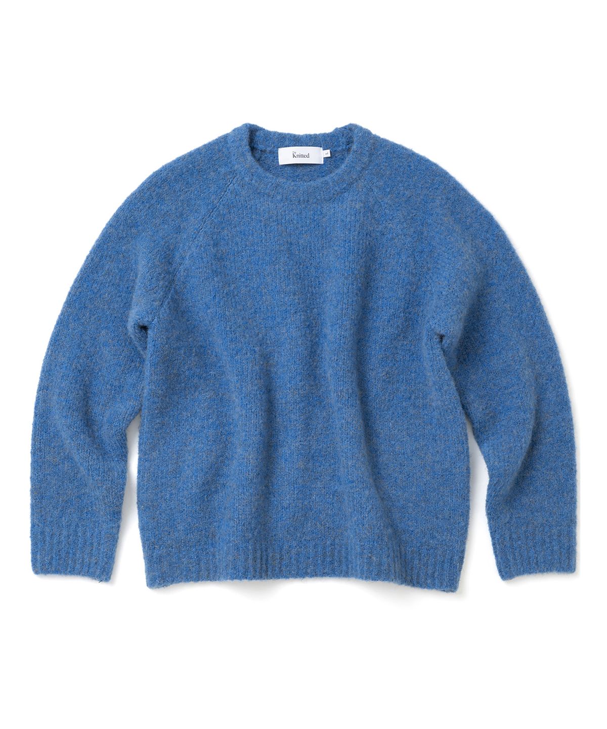 니티드(KNITTED) (UNISEX)부클 래글런 크롭 라운드 니트 BLUE