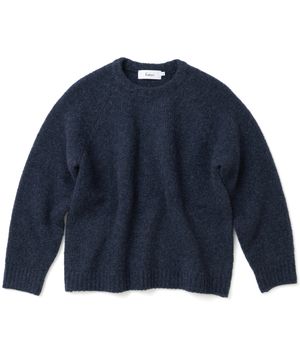 (UNISEX)부클 래글런 크롭 라운드 니트 NAVY