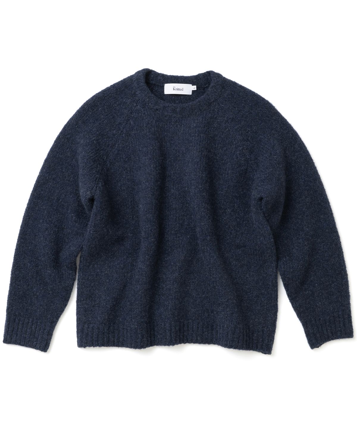 니티드(KNITTED) (UNISEX)부클 래글런 크롭 라운드 니트 NAVY