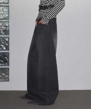 [레더리X아네딘] 컴팩트 렝스 와이드 데님 팬츠 [BLACK]